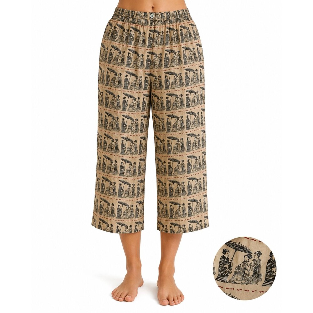 Vtg 90's ARIA A 100% Silk Pants Ukiyo-E Asian Print Mid-Century Kimono Fabric L